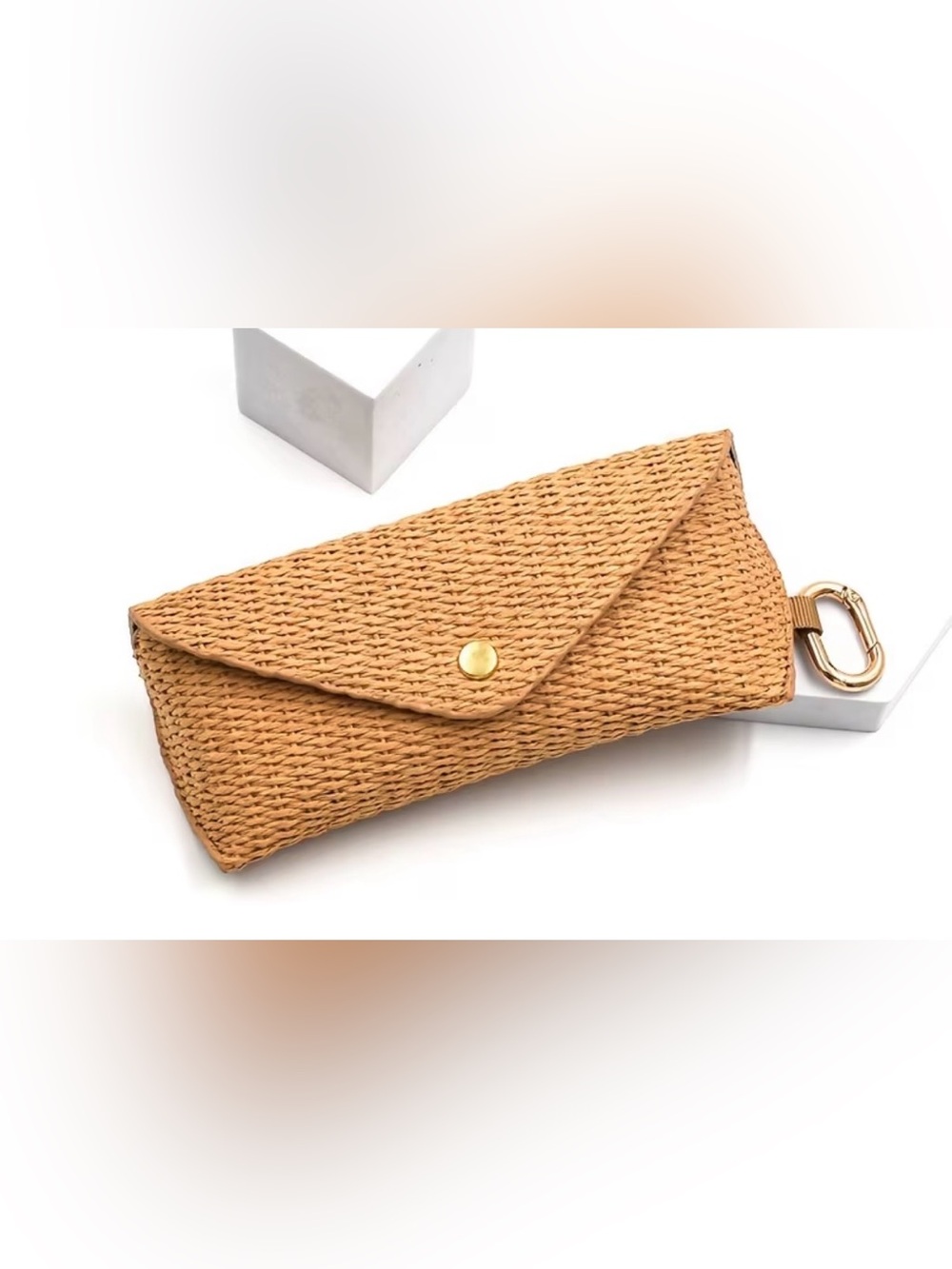 Woven Envelope sunglasses holder in Natural Tan with Gold Accent